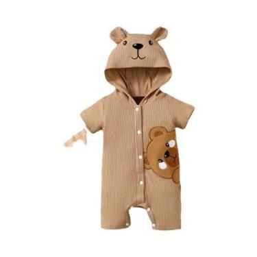 Imagem de Macacão Com Capuz E Estampa De Urso, Manga Curta, Marrom, Para Bebês R