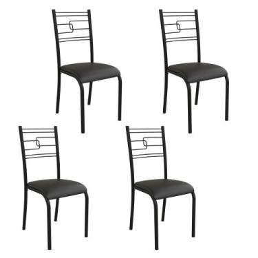 Imagem de Kit 4 Cadeiras Ella Estrutura em Aço Preto e Tecido Preto - Casa e Com