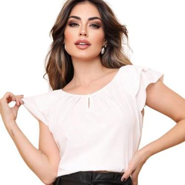 Imagem de Blusinha Evangélica Crepinho Social Feminina Cores Lisas Cor:BrancoTam