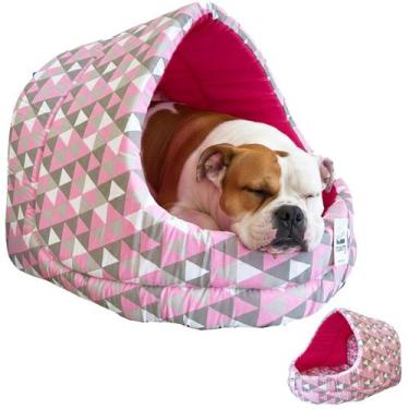 Imagem de Cama Iglu Suede Luxo Caes Gato Lavavel Rosa Geometrica G - Maxximo Pet