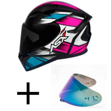 Imagem de Capacete ASX City Start Preto E Rosa Mais Viseira Camaleão, 58