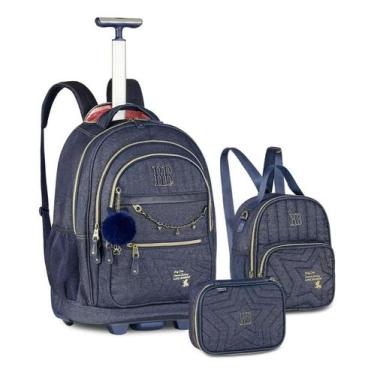 Imagem de Kit Mochila Jeans Grande De Rodinha Oficial Rebecca Bonbon ref:27023
