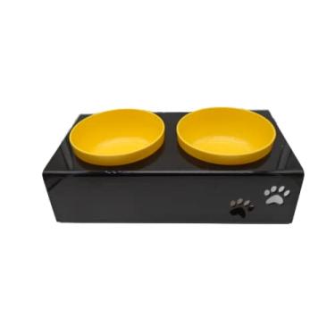 Imagem de Comedouro duplo cães e gatos potes 400ml (Preto com potes Amarelo)