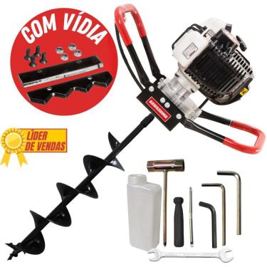 Imagem de Perfurador de Solo Profissional á Combustao Kawashima ED43EBS Com Motor 2 Tempos 43cc e Com Broca de Vídia 80x15cm