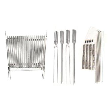 Imagem de Kit Churrasqueira 100% Inox Com Grelha Argentina E 4 Espetos
