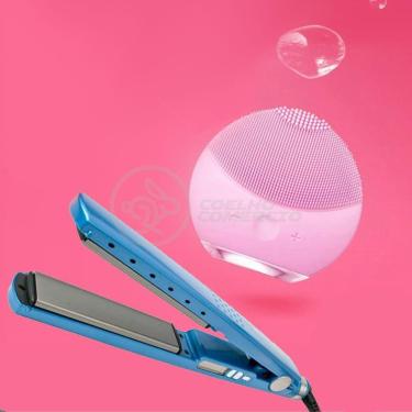 Imagem de Kit 1 Prancha Nanotitanium + 1 Esponja Facial Rosa Bebê Nº33
