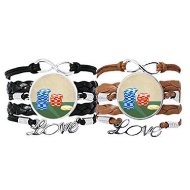 Imagem de DIYthinker Bracelete com ilustração de arranjo de fichas de cassino alça de mão pulseira de corda de couro conjunto duplo presente, Não se candidatar