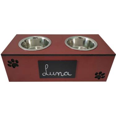 Imagem de Comedouro Lousa Duplo Vermelho para Cães e Gatos - Tam. G