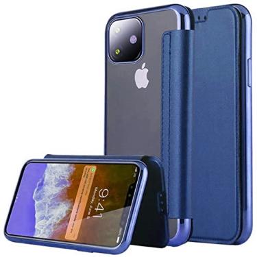 Imagem de Capa tipo carteira de couro fino de luxo para iPhone 14 Plus 13 Pro 11 12 Pro Max XR X XS Max 7 8 Plus Capa transparente para cartão macio, azul marinho, para iPhone 13 Mini
