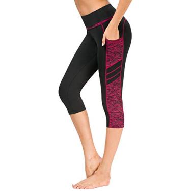 Imagem de Sugar Pocket Calça legging feminina capri para treino corrida e ioga G (BK/rosa)