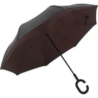 Imagem de Guarda Chuva Invertido Sombrinha Abre Fecha ao Contrário Duplo Tecido Cor:Marrom