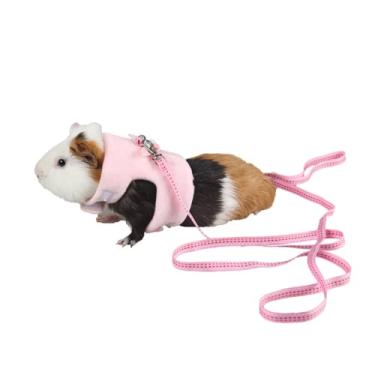 Imagem de Roupas de porquinho-da-índia para bebê, furão, ratos, hamster, colete de flanela macia com sino para porquinhos da Índia, hamster, furão, coelho, chinchila e animais pequenos semelhantes (pequeno, rosa)
