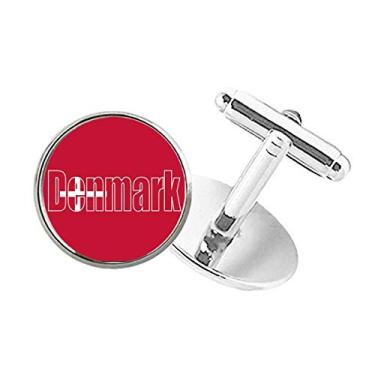 Imagem de DIYthinker Abotoaduras de botão redondo com nome da bandeira da Dinamarca