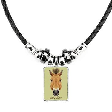 Imagem de DIYthinker Colar marrom forte de cavalo selvagem joia pingente de corda de couro torque