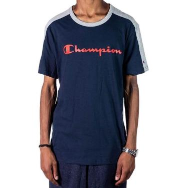 Imagem de Camiseta Champion Logo Script Sportstyle Colorblock Tee Azul/Cinza T56955 49914-Masculino