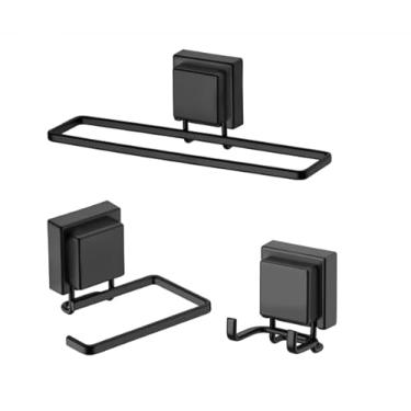 Imagem de kit lavabo banheiro preto fosco ventosa 03 peças Future rosto papel cabide