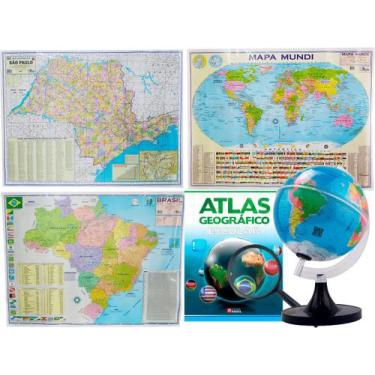 Imagem de Kit Globo Terrestre 21cm + Atlas + Lupa + Mapas Do Brasil Mundi E Sp 1