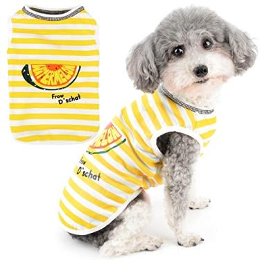 Imagem de Zunea Camisas de verão para cães pequenos camisetas listradas macias respiráveis roupas de filhote de cachorro camiseta básica com frutas impressas animal de estimação menina menino vestuário proteção