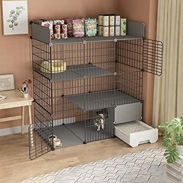 Imagem de Gaiola dobrável para animais de estimação, gaiola para gatinhos para gatos internos, gaiola para gatos com caixa de areia, gaiola para gatos de 2 camadas grande, cercadinho para animais de e