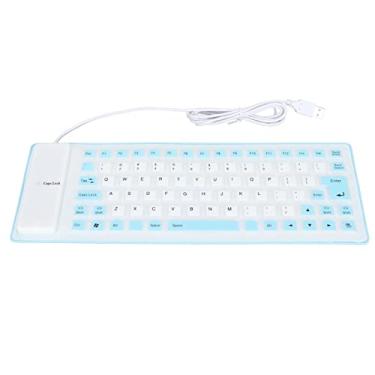 Imagem de MUNEFE Teclado de silicone macio, teclado de silicone com fio USB, teclado de silicone leve e portátil para PC (azul)