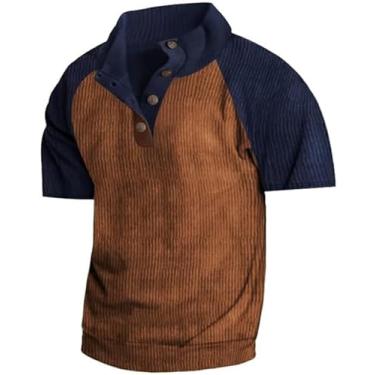Imagem de IFFANY Camiseta masculina de veludo cotelê de manga curta, gola redonda, caimento justo, casual, ao ar livre, gola alta, D, 3G
