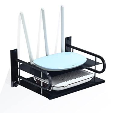 Imagem de HNVNER Prateleiras flutuantes para dispositivos AV, pequena prateleira de parede para projetor, suporte de componentes de TV para roteador, modem, caixas de cabo, leitor de DVD, caixas de mídia,