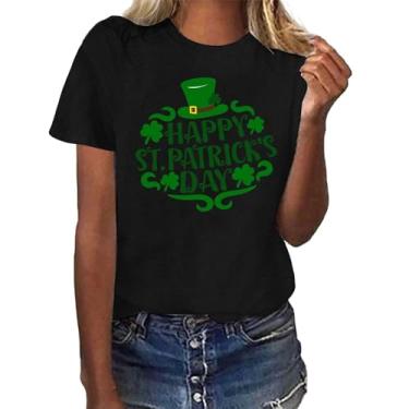 Imagem de Camiseta feminina do Dia de São Patrício com ajuste solto Shamrock Irish Blusas macias para professores de trevo, 011 - Preto, GG