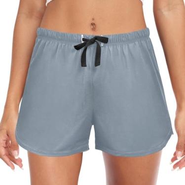 Imagem de CHIFIGNO Shorts de pijama feminino com bolsos e shorts de pijama confortáveis, P-2GG, Cinza ardósia claro, M