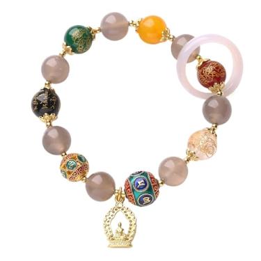 Imagem de Pulseira de ágata cinza Feng Shui Riqueza Pulseira 8MM Meditando Buda Oração Pulseira Chakra Gems 5 Elementos 5 Direções Pulseira de Cristal Deuses da Riqueza Reiki Prosperidade Sorte Dinheiro/2093