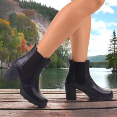 Imagem de Bota Coturno Feminino Cano Curto  Chelsea Jeca Com Elástico Salto Alto