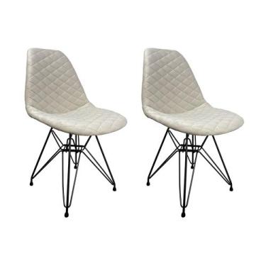 Imagem de Kit 2 Cadeiras Jantar Estofadas Nude Eiffel Eames Base Ferro Preto - C