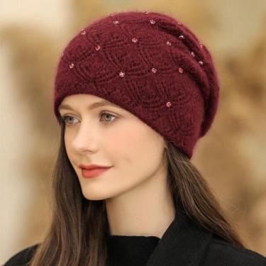 Imagem de Touca De Inverno Feminino Streetwear Pele De Coelho  - ElaShopp, Roxo 
