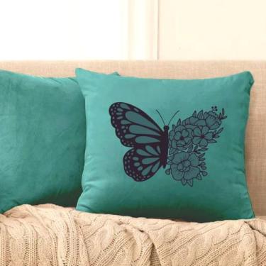 Imagem de Almofada Turquesa Borboleta 40x40cm - Serigrafada Frente e Verso - FAS