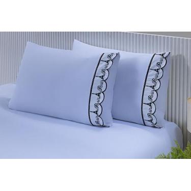 Imagem de 2 Fronhas King 50cmX90cm 100% Algodão 180 Fios Barrado Bordado Paris P