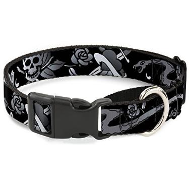 Imagem de Buckle-Down Coleira para cães Live Hard Die Young preta/branca, 3,8 x 40,6-58,4 cm/média