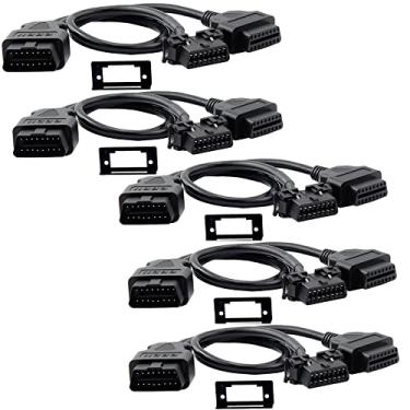 Imagem de Pacote com 5 iKKEGOL OBD2 OBD II Divisor completo de 16 pinos Y cabo aberto J1962 1 conector macho para 2 conectores fêmeas Suporte de montagem Underdash para diagnóstico DIY adaptador de extensão 50