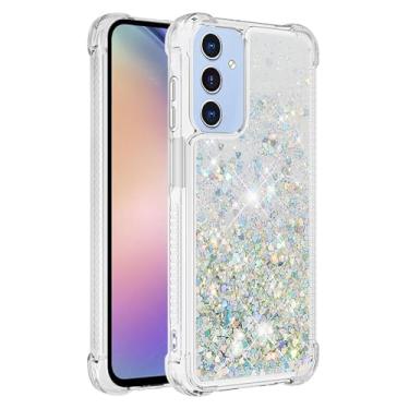 Imagem de QIVSTAR Capa para Galaxy A26, Glitter Bling Sparkle Quicksand Fluindo Líquido TPU Macio Capa de Silicone Transparente Mulheres Meninas Capa de Luxo para Samsung Galaxy A26 Silver Love YBW