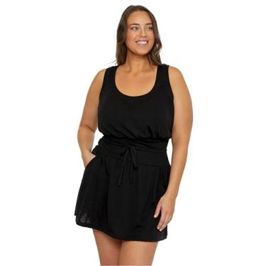 Imagem de BECCA ETC. Vestido feminino plus size com gola redonda, bolsos laterais, casual, saída de praia para mulheres, Preto, 0X