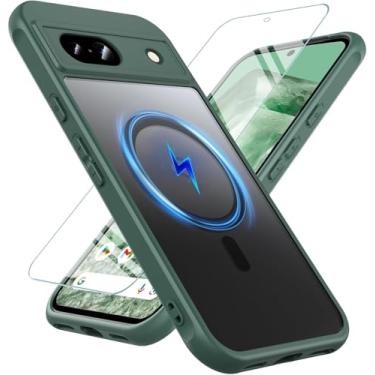 Imagem de Cum2giff CX-JKFG-pixel8a-GR Capa magnética para Google Pixel 8A com protetor de tela, [compatível com MagSafe], proteção contra quedas de grau militar, fina, translúcida, fosca, à prova de choque,