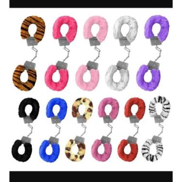 Imagem de Algema de metal pelúcia revestida fur love cuffs sexy import, Rosa