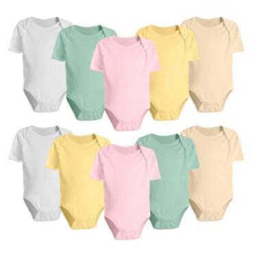 Imagem de Kit 10 Pç Body Manga Curta Liso Roupa Para Bebê 100% Algodão - Koala B