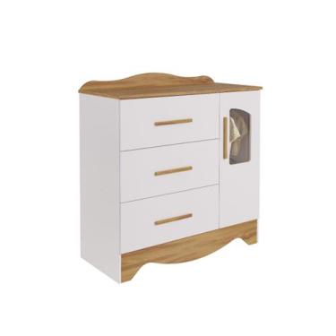 Imagem de Comoda Moveis Peroba Lisi 03 gavetas 01 porta MDF, Branco Amêndoa