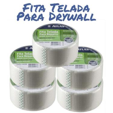 Imagem de Kits Fita Telada Para Reparar Drywall, Gesso, Alvenaria 50mm x 45m e 1