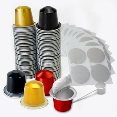 Imagem de Cápsulas de café espresso recarregáveis para linha original Nespresso, cápsula de filtro de café vazia descartável, kit de cápsulas de substituição para máquina de café Nespresso (60 cápsulas + 60