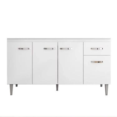 Imagem de Balcão Gabinete Para Pia 150cm 4 Portas 1 Gaveta Gabriela Branco-preto - Ajl Móveis