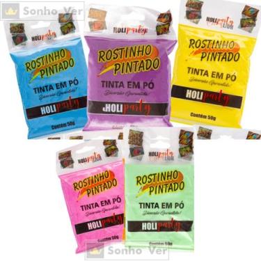 Imagem de 05 Tinta Em Pó Festa Carnaval 250g Rostinho Pintado Holy Party - Malay