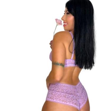 Imagem de Conjunto Lingerie Renda Calcinha Sutiã Top Sem Bojo Forro Sustentação 