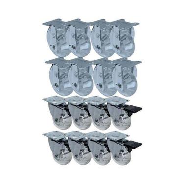 Imagem de Kit 16 un roda rodízio fixo e giratório freio gel 3 pol 75mm - AJAX