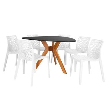 Imagem de Conjunto Mesa De Jantar Orgânica Nina 120cm Preta Com 6 Cadeiras Gruvyer - Branco