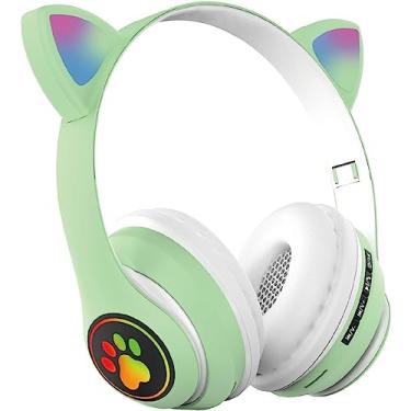 Imagem de Fone de Ouvido Bluetooth 5.0 Orelha de Gato com LED, Microfone Integrado, Som Estéreo, Conexão Sem Fio e P2, Ajustável e Dobrável (VERDE) – D7 Store